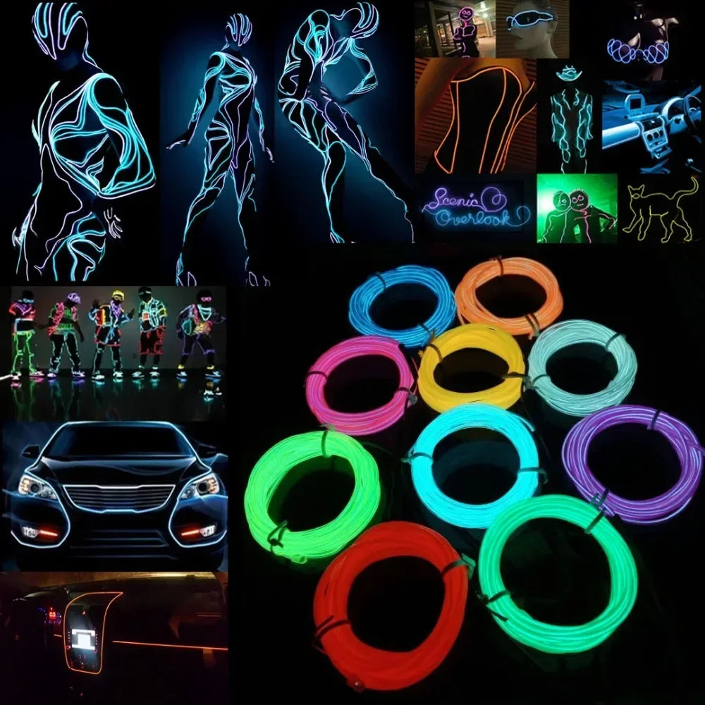 Glow EL Wire Cable LED Neon Christmas Dance Party DIY Costumes Clothing Luminous Car Light Decoration Clothes Ball Rave 1m/3m/5m