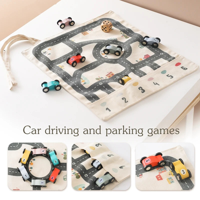 Children's Montessori Traffic Toy 35*31 CM Baby City Traffic Road Map Game Wooden Car Educational Toy Gift Cartoon City Kid Game