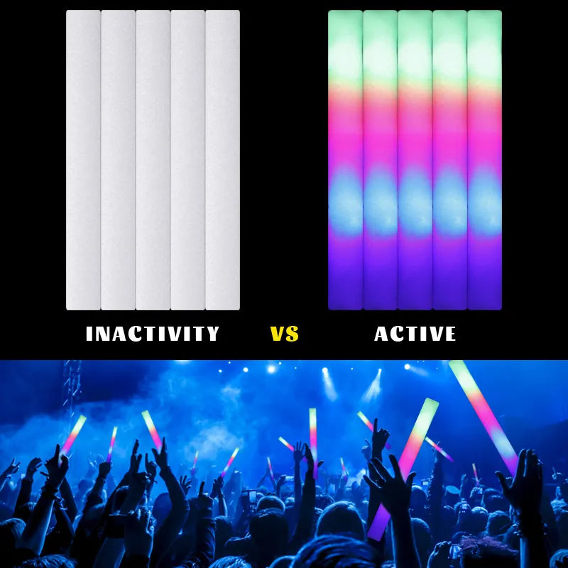 12/15/30Pcs LED Glow Sticks Bulk Colorful RGB Luminous Foam Stick Cheer Tube Dark Light for Xmas Birthday Wedding Party