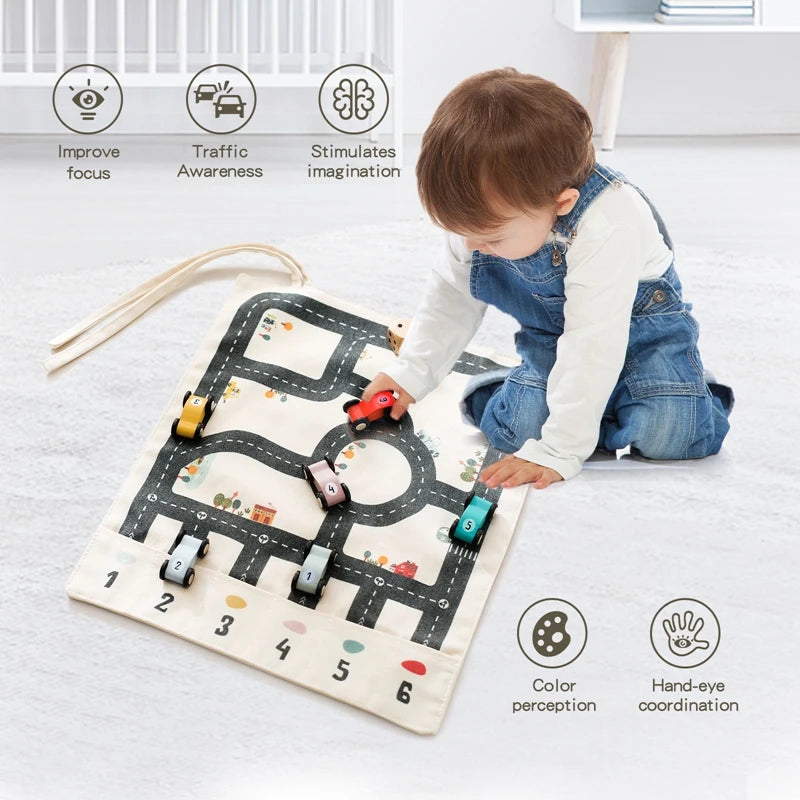 Children's Montessori Traffic Toy 35*31 CM Baby City Traffic Road Map Game Wooden Car Educational Toy Gift Cartoon City Kid Game